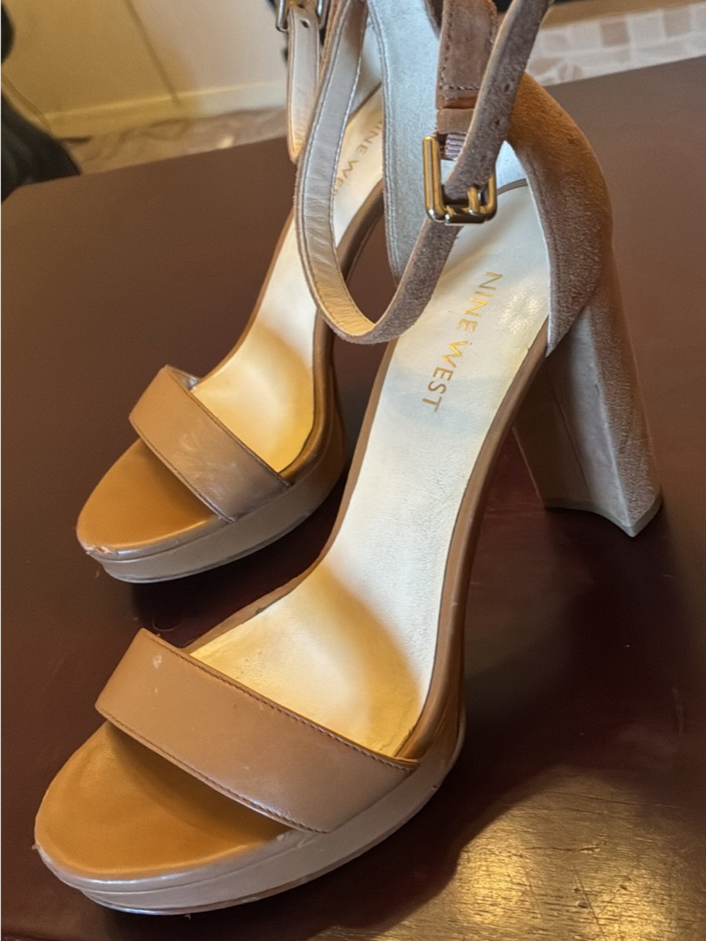 Nine West Tan Block Heel Ankle Strap Sandals
